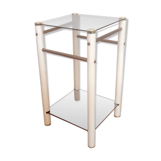 Side table in beige and gold lacquered metal / smoked glass – 70s