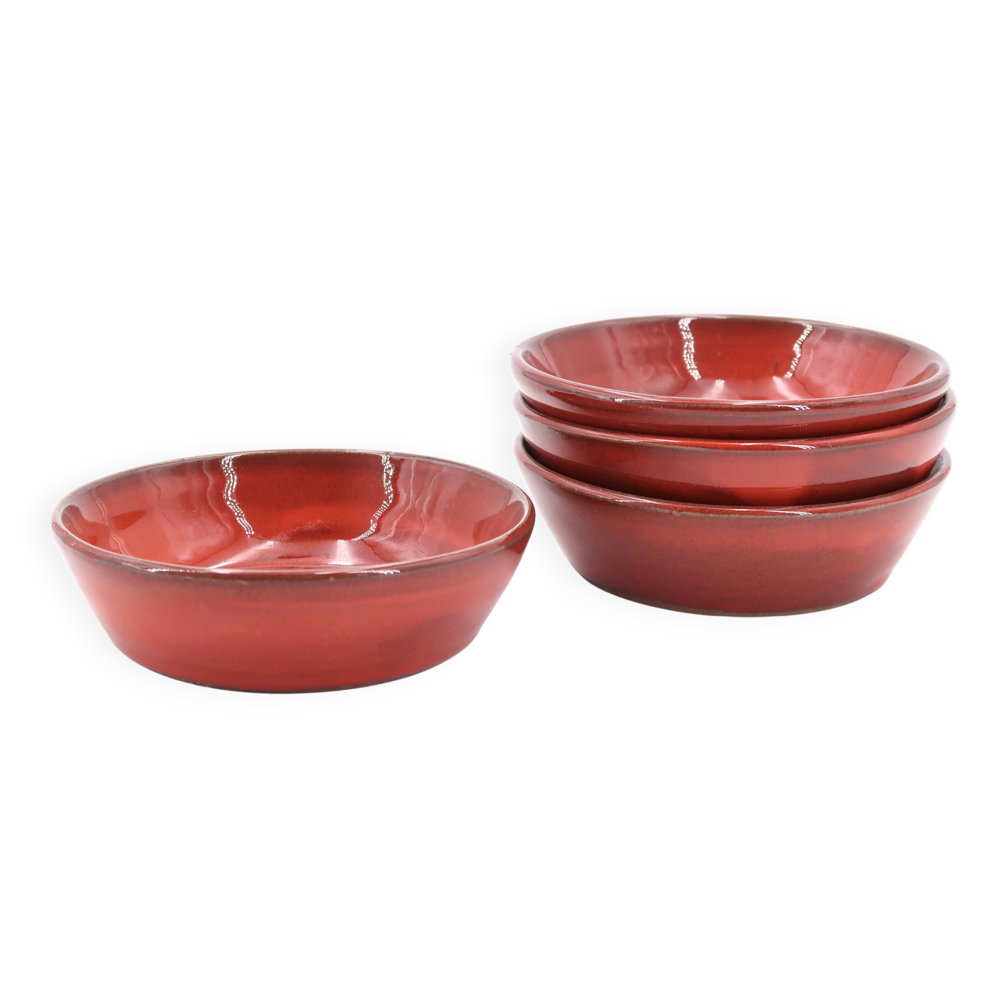 Four red ceramic dessert bowls from Vallauris, 1970s
