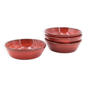 Four red ceramic dessert bowls from Vallauris, 1970s