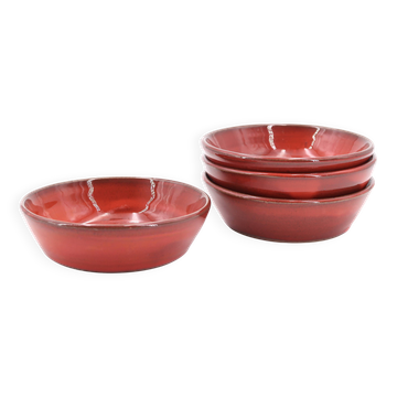 Quatre coupelles à dessert en céramique rouge de Vallauris, années 70