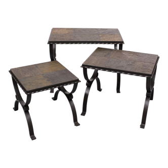 Slate stone brutalist nesting tables, 1970s, france