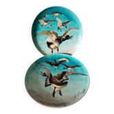 Pair of plates Auguste Lamère flying duck workshop Théodore Deck