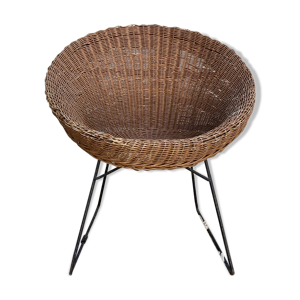 Fauteuil corbeille rotin et acier