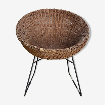 Rattan and steel basket armchair