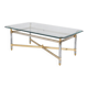 Coffee table in gold brass and chrome metal.