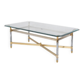 Coffee table in gold brass and chrome metal.