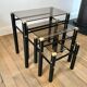 Trio de tables basses gigognes en verre fumé années 70-80