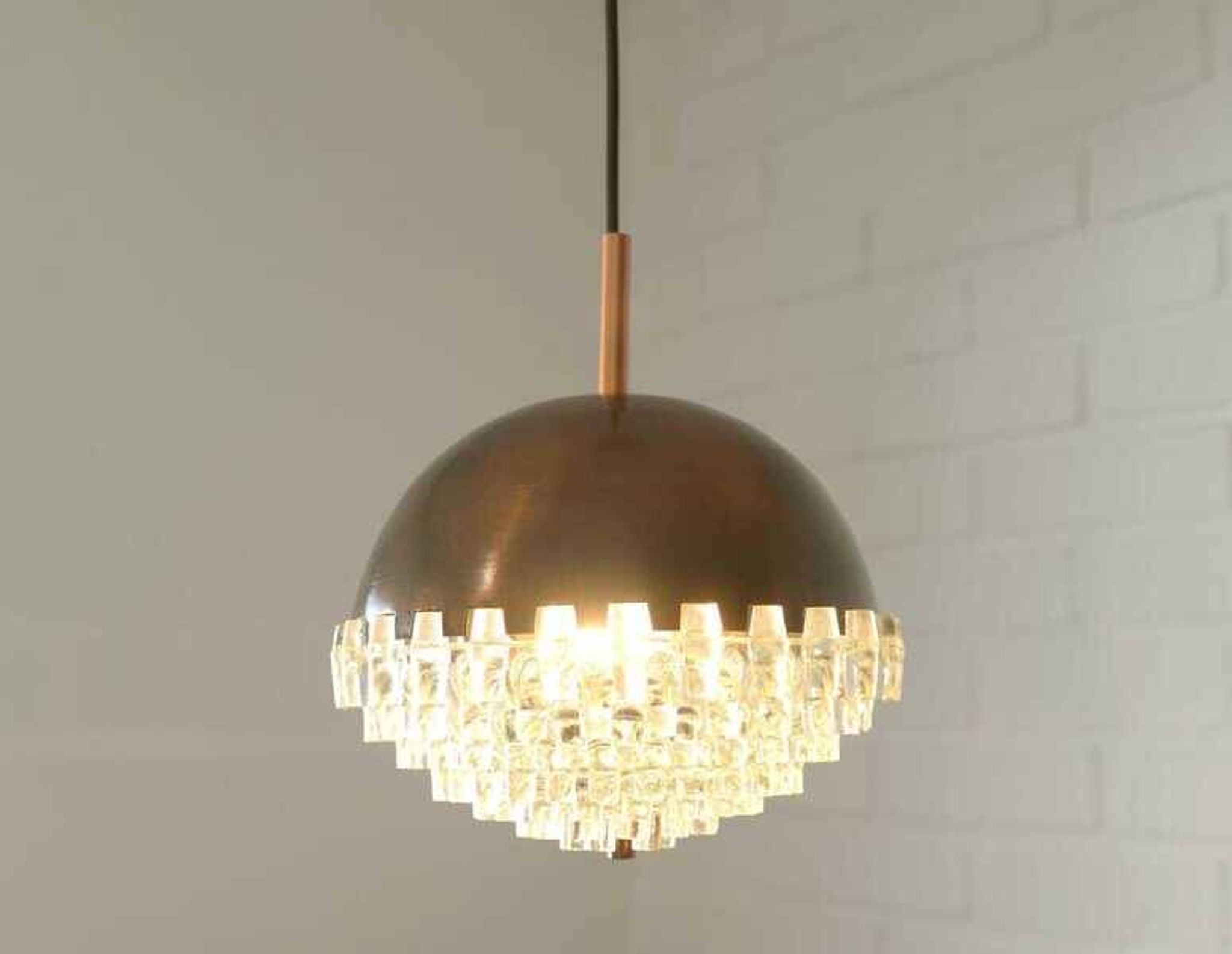 1/4 Vintage glass pendant light / brutalist copper bar lamps  MCM 1970s