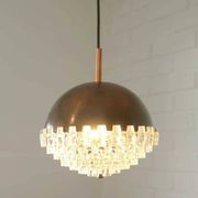 1/4 Vintage glass pendant light / brutalist copper bar lamps  MCM 1970s