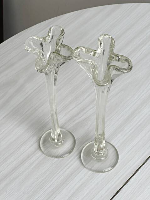 Two antique transparent blown glass soliflores.