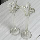 Two antique transparent blown glass soliflores.
