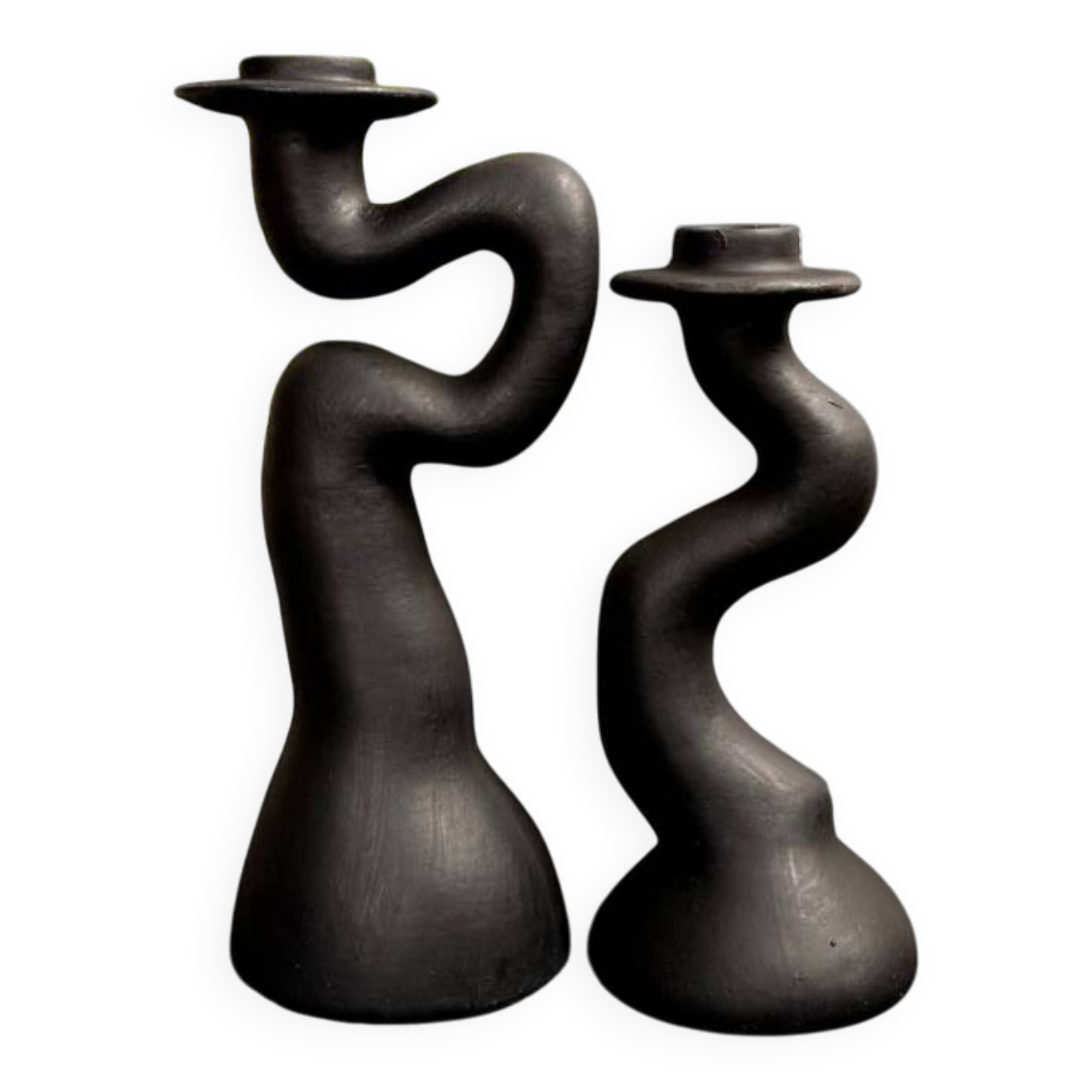 Pair of black sculptural candle holders – contemporary organic design