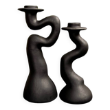 Pair of black sculptural candle holders – contemporary organic design