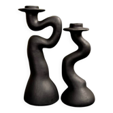Pair of black sculptural candle holders – contemporary organic design