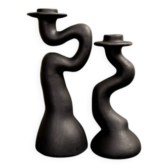 Paire de bougeoirs sculpturaux noirs – design organique contemporain