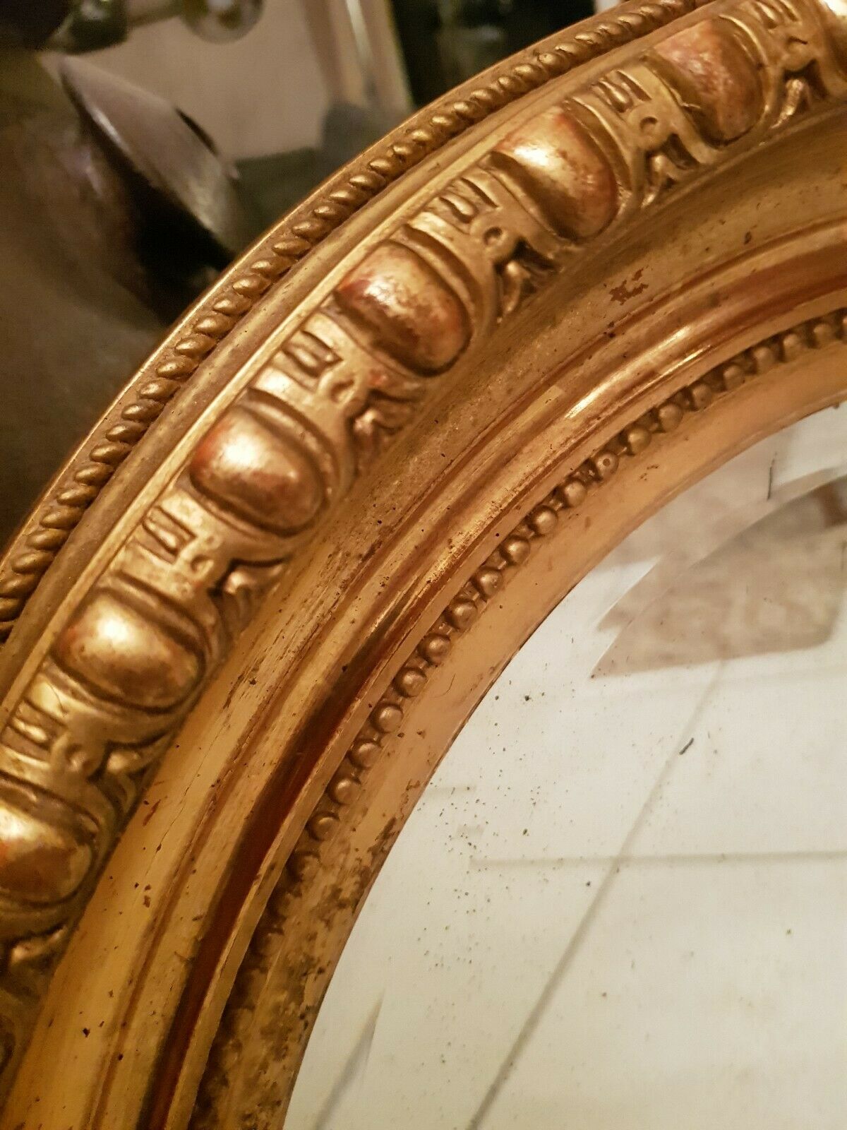 Old oval mirror gilded wood with gold leaf Napoleon III 60x51cm