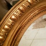 Old oval mirror gilded wood with gold leaf Napoleon III 60x51cm