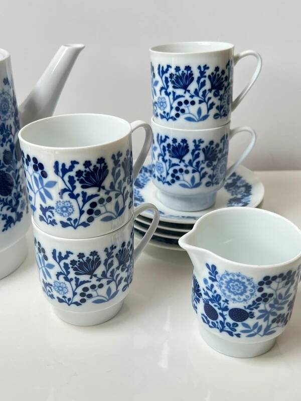 Vintage Melitta Coffee Set – White and Blue Porcelain Flowers – 1970s – Made in Germany