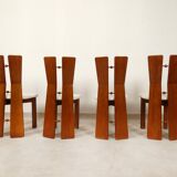 70's brutalist dining chairs in oak with bouclé fabric