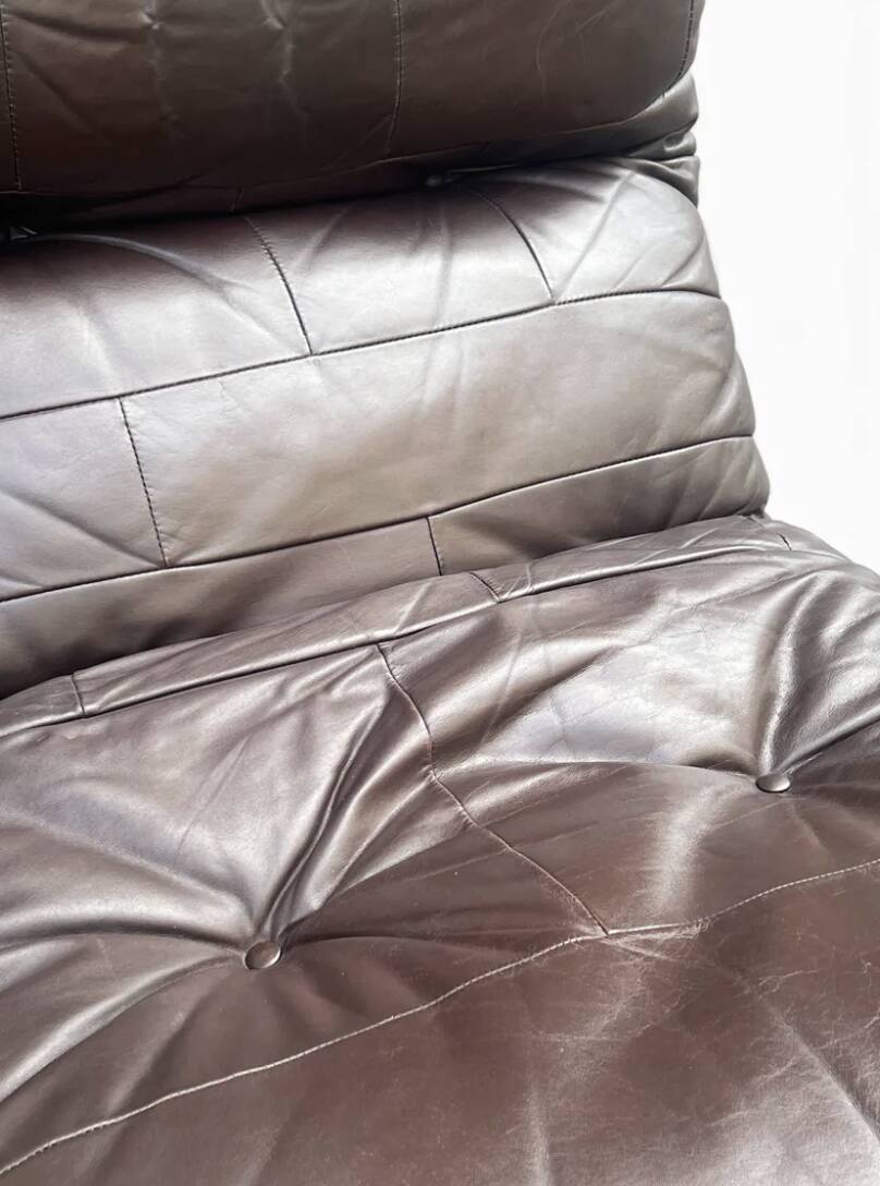 Marsala armchair in plexiglass & brown patchwork leather, Ligne Roset 1970