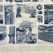 Gravure ancienne 1898, Téléphone ancien, télégraphe • Lithographie originale et vintage
