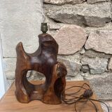 Brutalist sculptural lamp base in olive wood