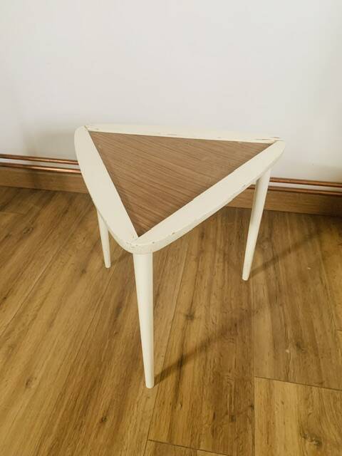 Arthur Umanoff white and wood tripod coffee table