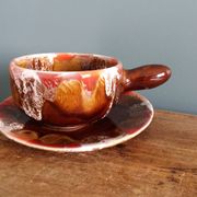 Cup, saucer, breakfast, Vallauris in flame-patterned ceramic.