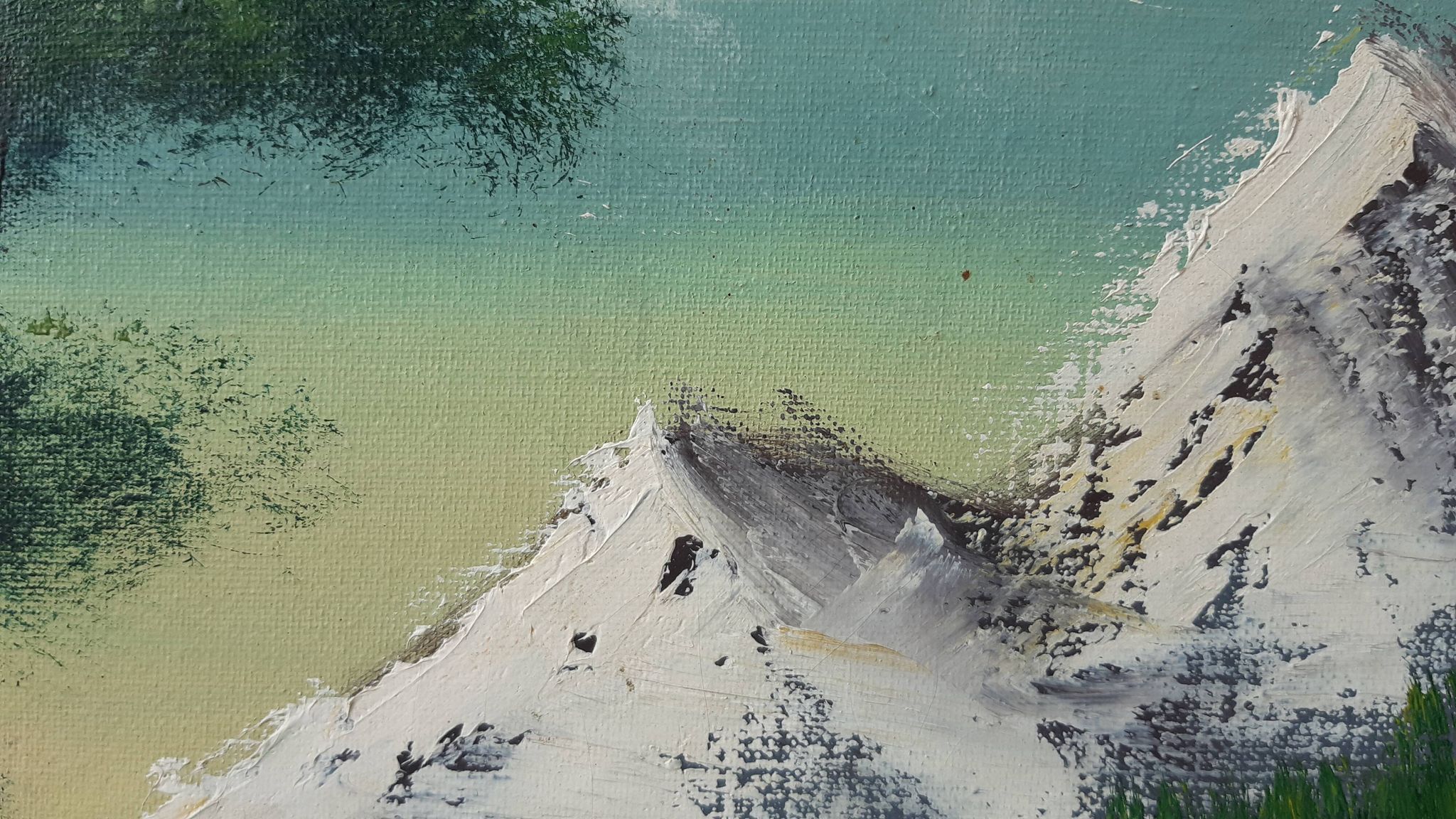 Oil painting on canvas landscape vintage mountains