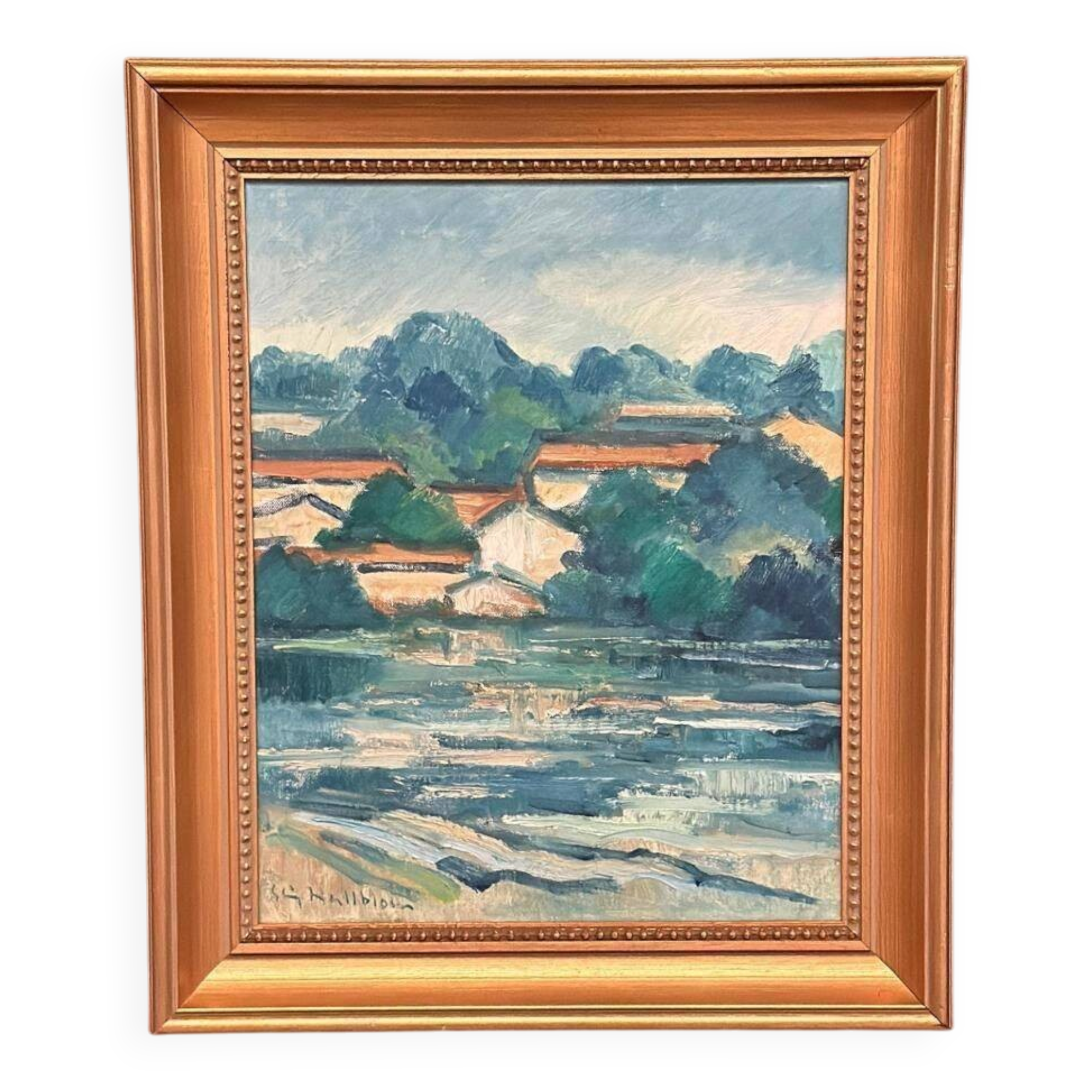Original Swedish Oil On Canvas – “Uppland” By Stig Hallblom – Vintage & Framed – 53 × 44 Cm (20.9" × 17.3")