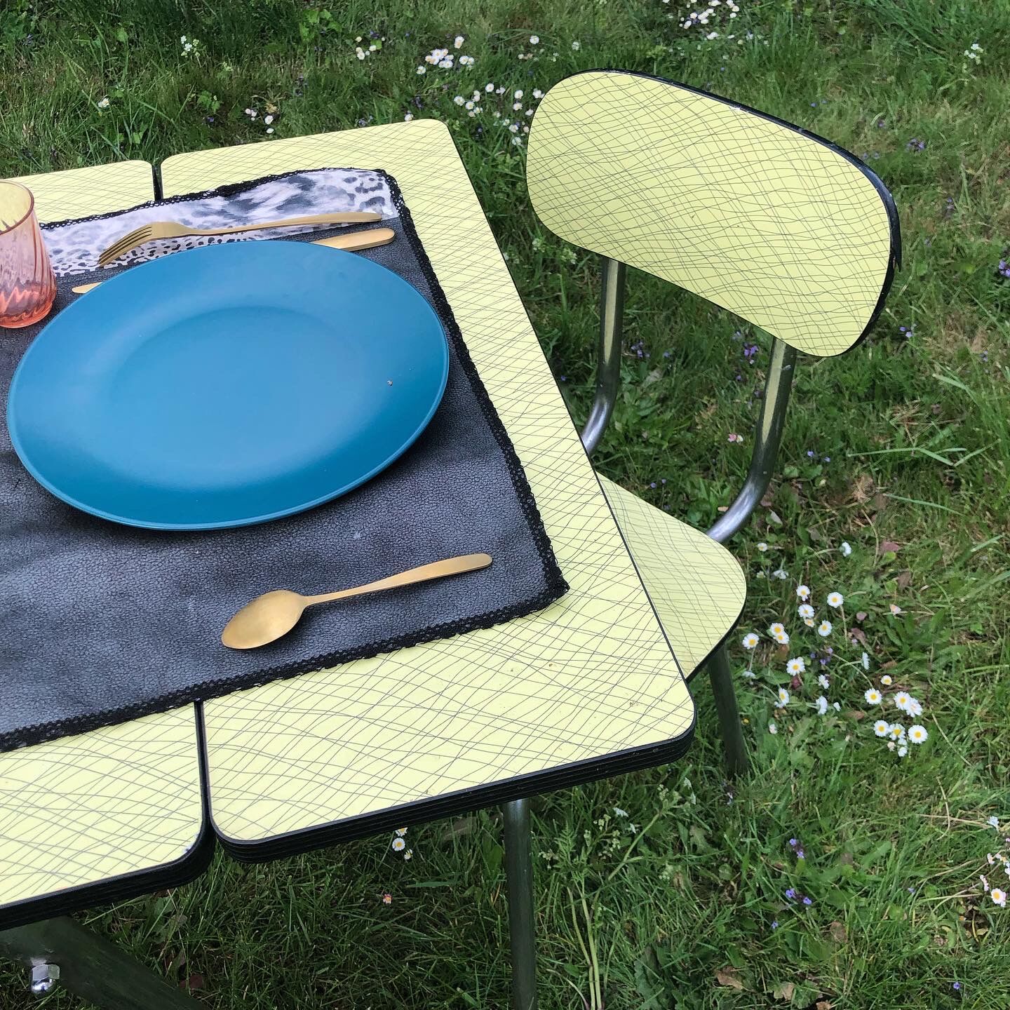 Yellow Formica table and chairs