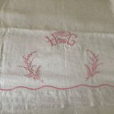 Antique linen sheet with hand-embroidered HG monogram