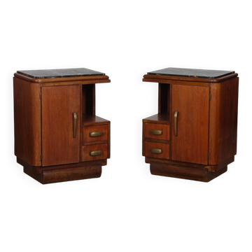 Paire de chevets en noyer et marbre des années 1940
