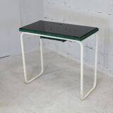 Tubular steel console, black glass tray, circa 1950