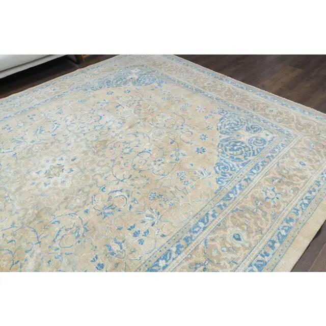 1960s Vintage Persian Handmade Wool Cotton Brown Area Rug 292x389