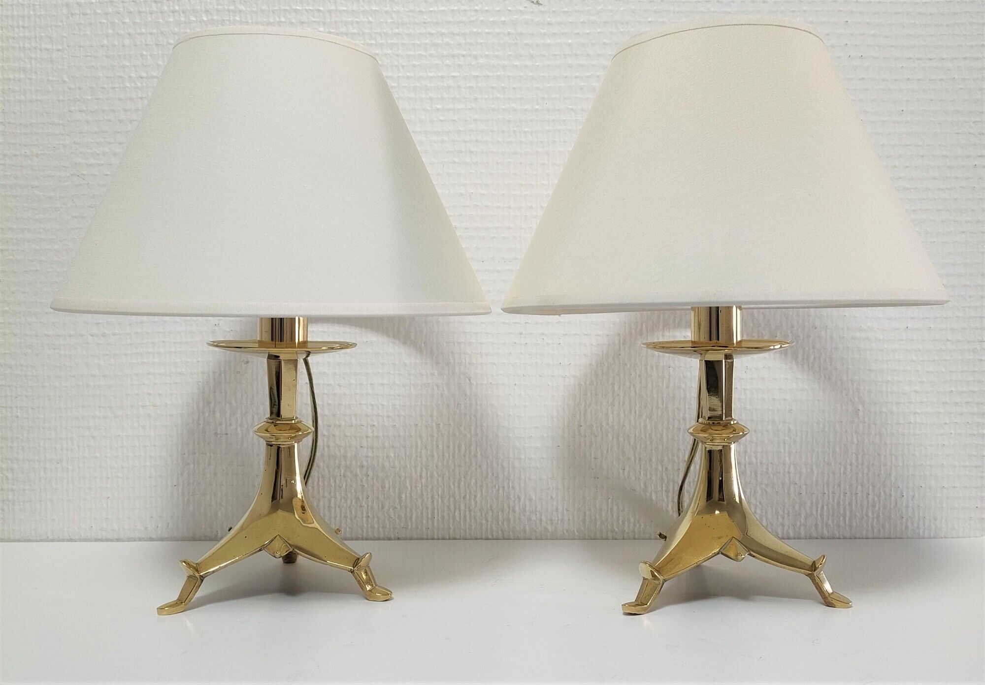 Pair of tripod lamps gilded bronze fondeur Poussielgue-Rusand