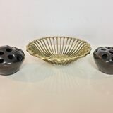 Pair of vases prick organic design flowers, signed 50s