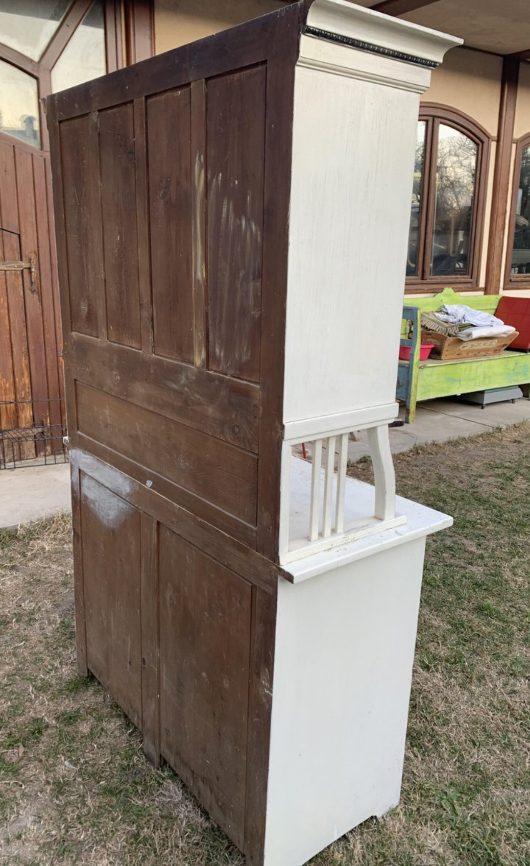 Vintage Glass & Painted Wood Kitchen Cupboard, 1930s