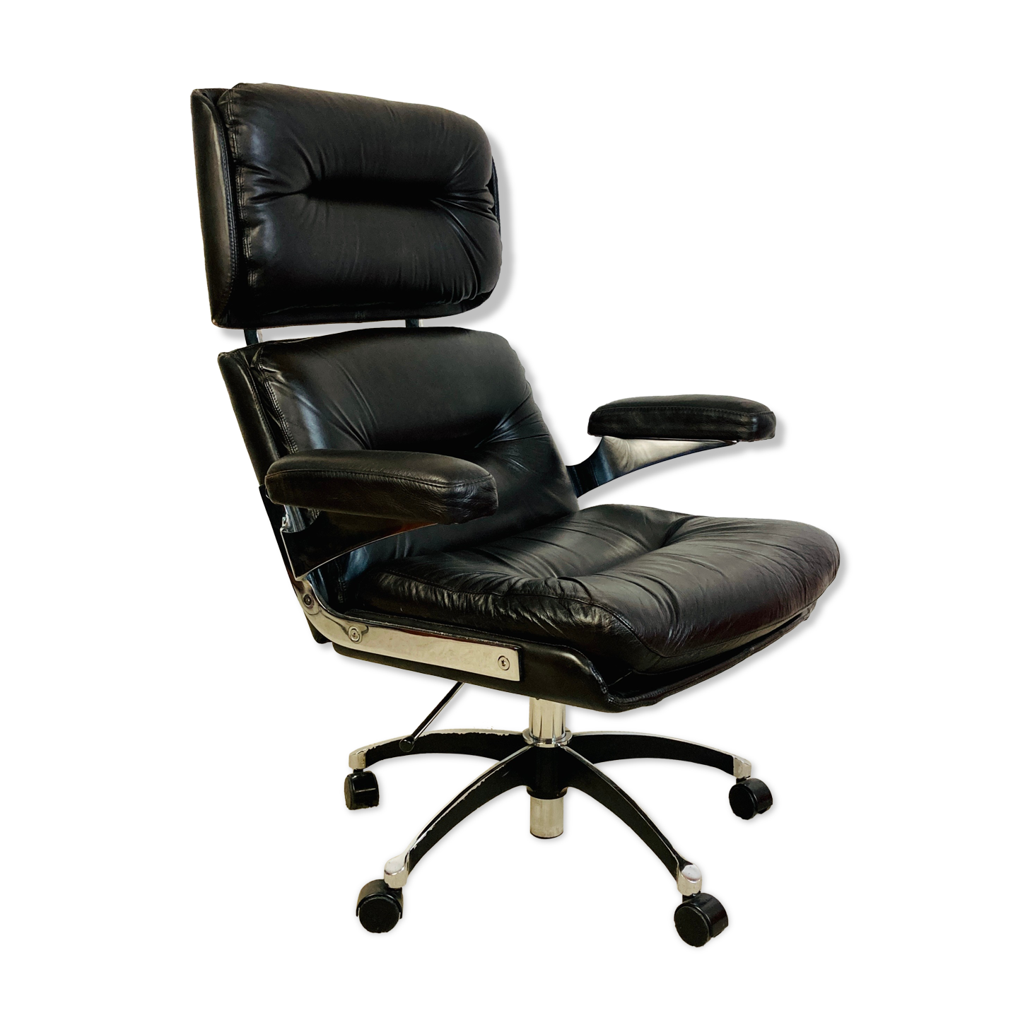 Fauteuil de bureau en cuir, design Martin Stoll, 1970