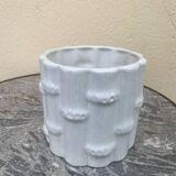 White earthenware flowerpot with bamboo decoration, signed and numbered