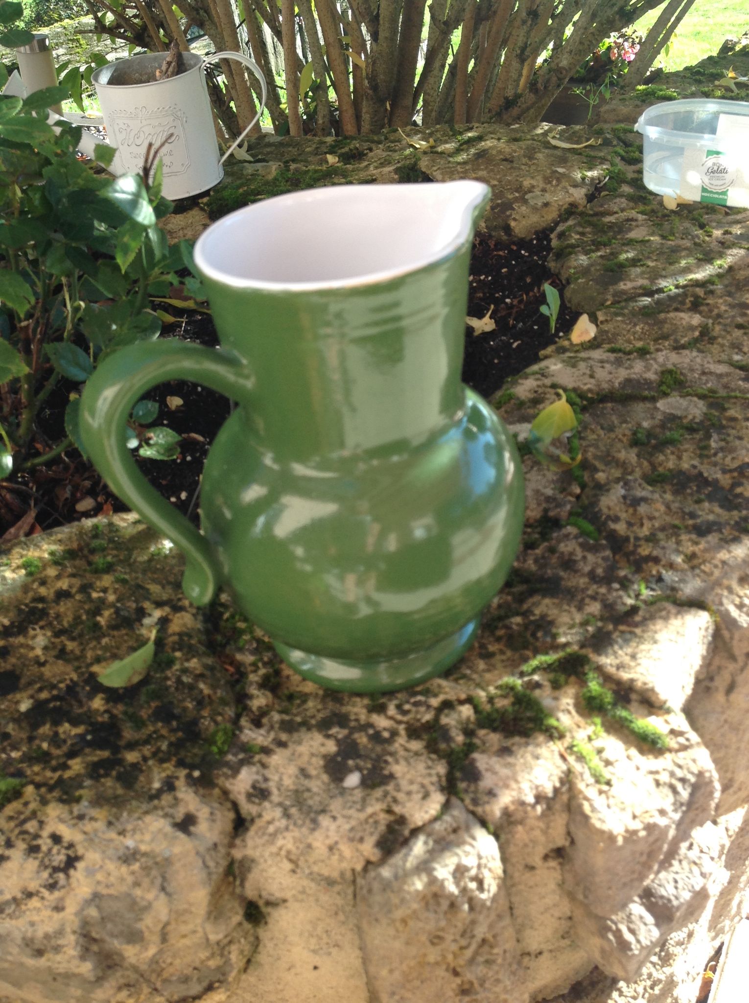 Pitcher ball in glazed green ceramic vintage 60s-70s