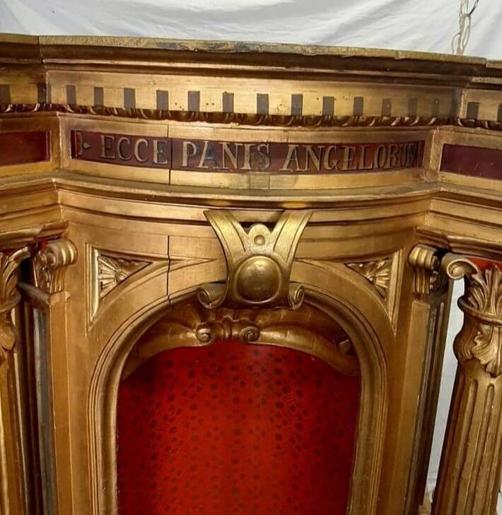 Superb early 19th century church tabernacle in gilded stuccoed wood