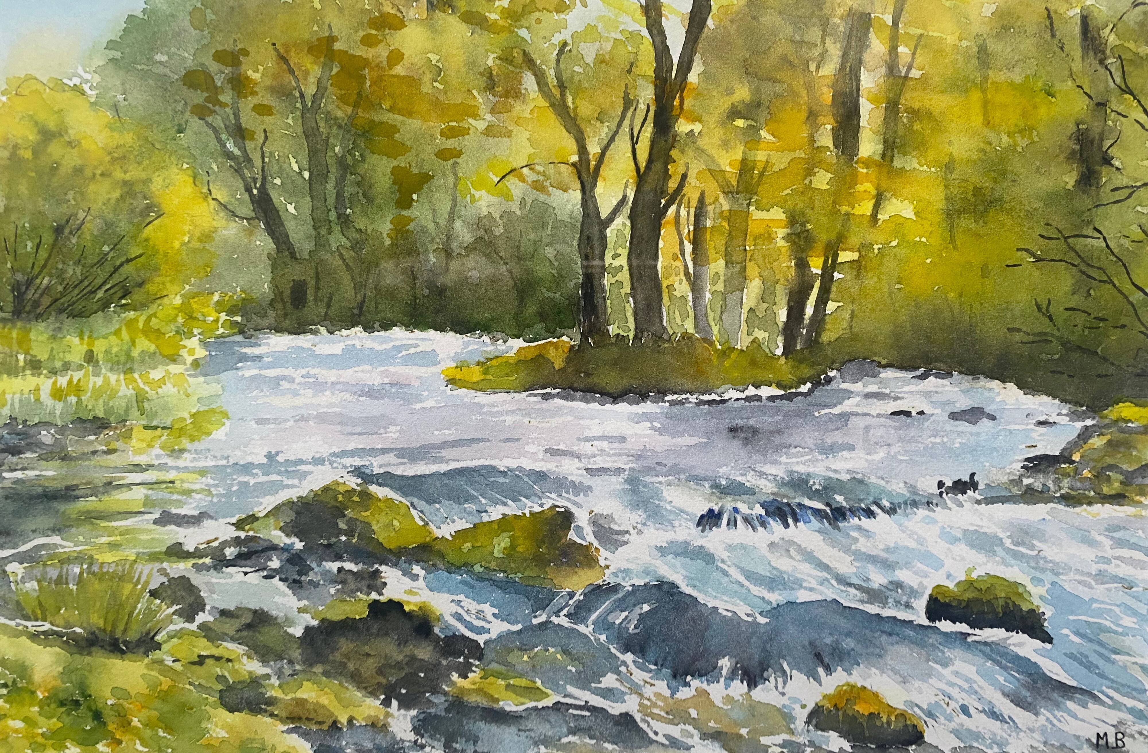 Watercolor painting "Tree-lined mountain river" by Blanot Wawrzyniak