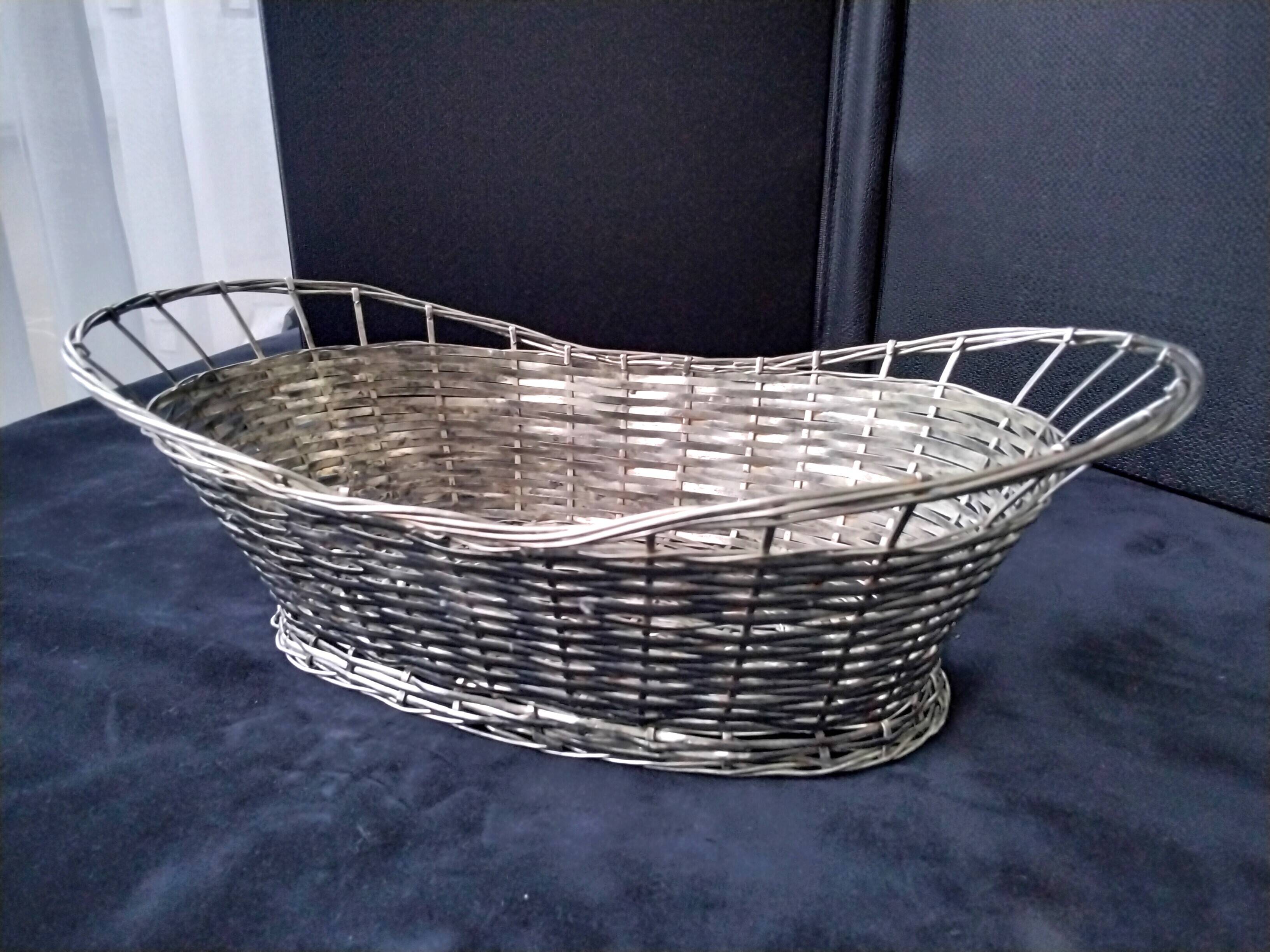 Basket, old basket in woven silver metal wire
