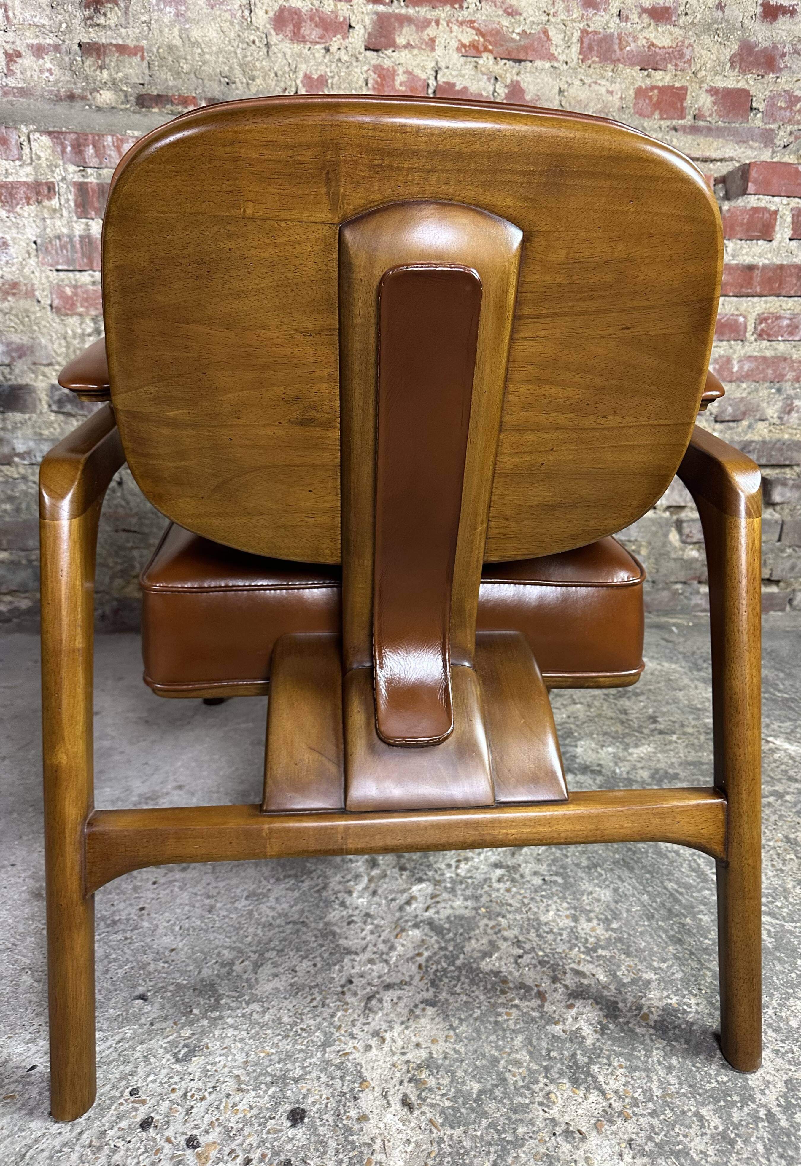 Scandinavian style armchairs (pair) in rubberwood and leather