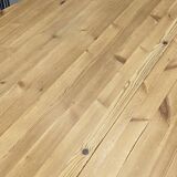 Round table 117cm extendable with a solid pine extension, vintage from the 1970s.