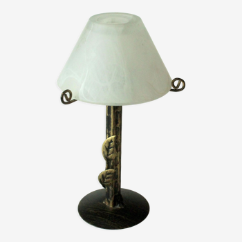 Wind light, tealight holder made of brass, metal and milk-glass, vintage from the 1980s
