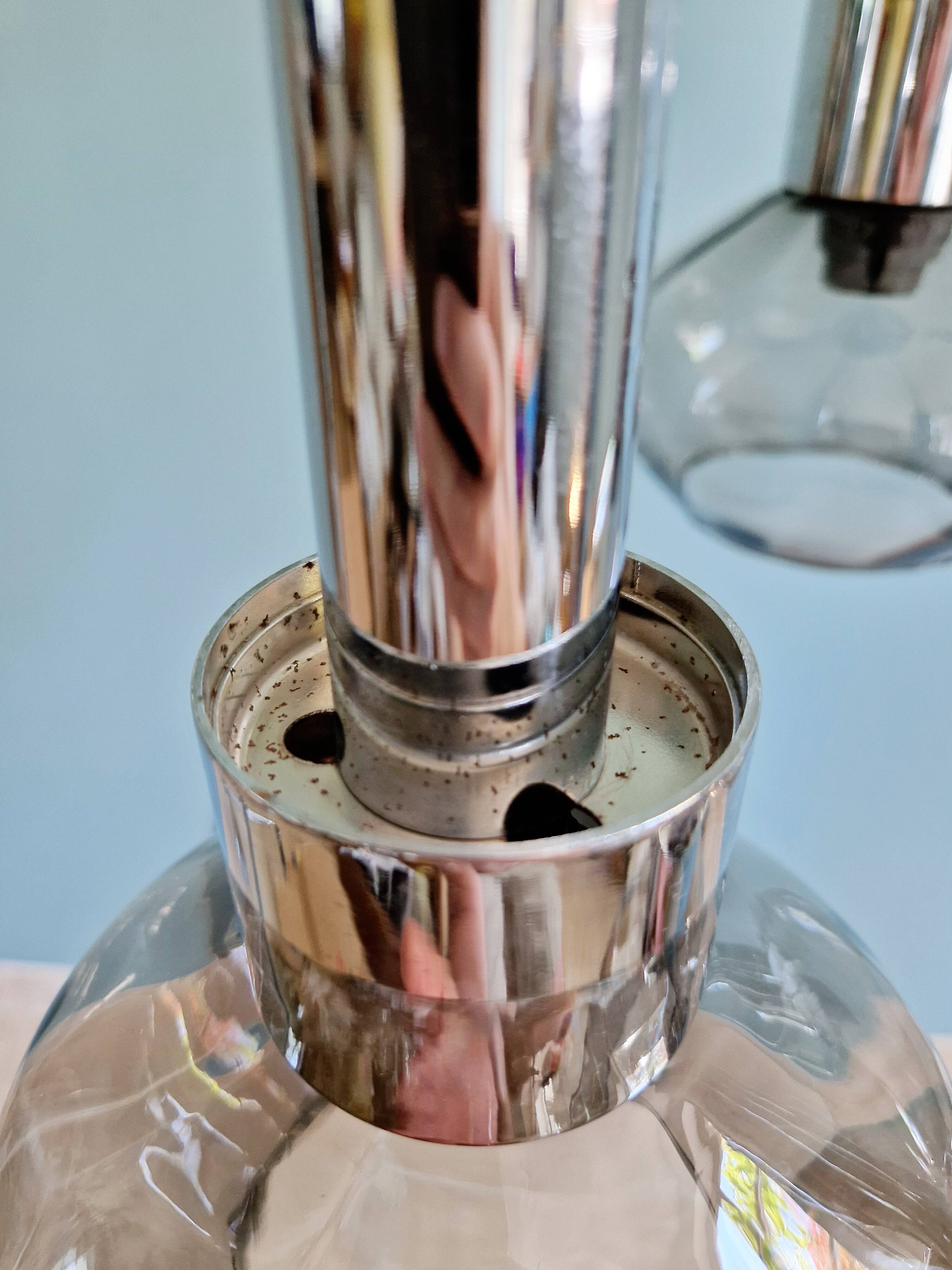 Cascade chandelier in chrome metal and smoked glass, 1970s