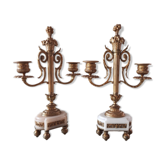 Pair of gilt bronze and marble candelabra