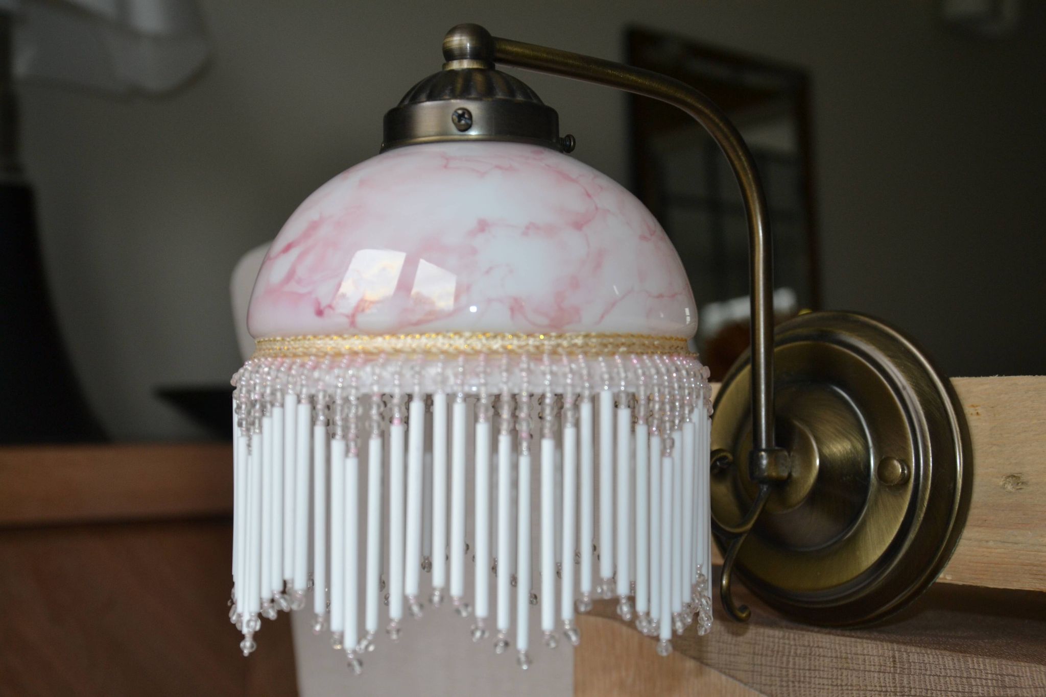 Opaline wall light with ceramic and glass pendants